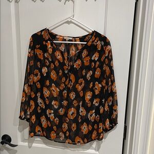 Pleione Black and Orange Floral Blouse